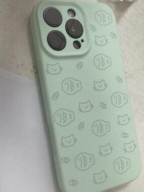 Cute Cat & Fish Sage Green Silicone Case